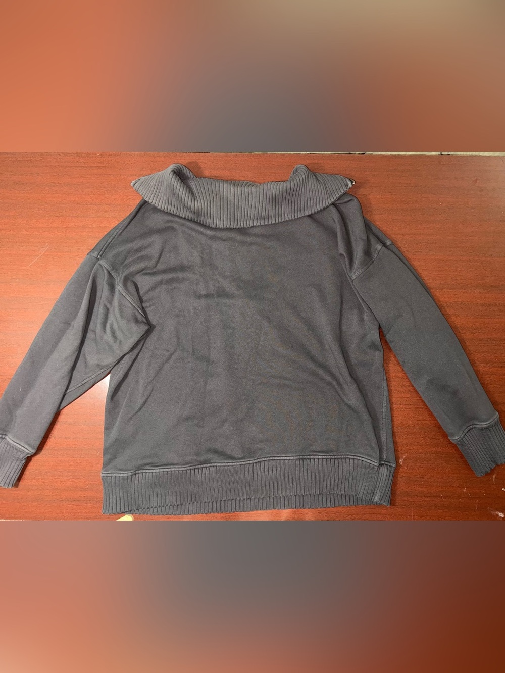 aerie Women's Black/charcoal Half-Zip Ribbed Collar Pullover - Picture 4 of 4